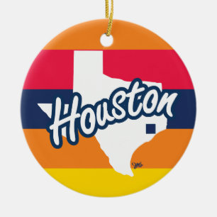 Adorno De Cerámica Houston, Texas, Naranja, rojo, marina, franja amar
