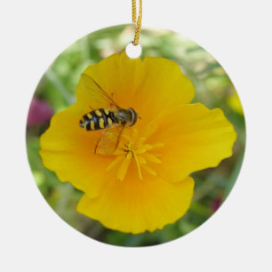 Adorno De Cerámica Hoverfly sobre un Personalizado de amapola califor
