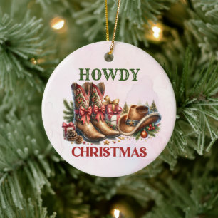 Adorno De Cerámica Howdy Cowboy Boots Fiesta Navidades