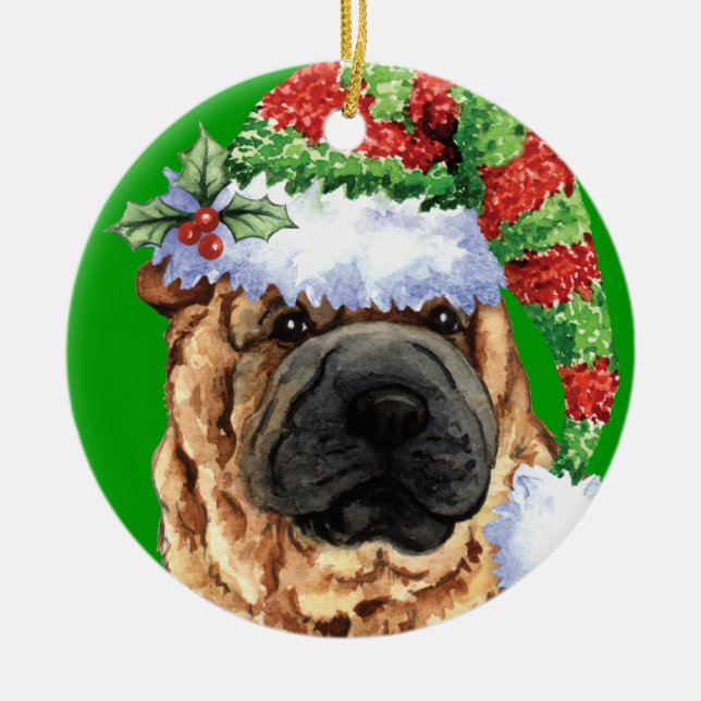 Adorno De Cerámica Howliday feliz Shar-Pei (Frente)