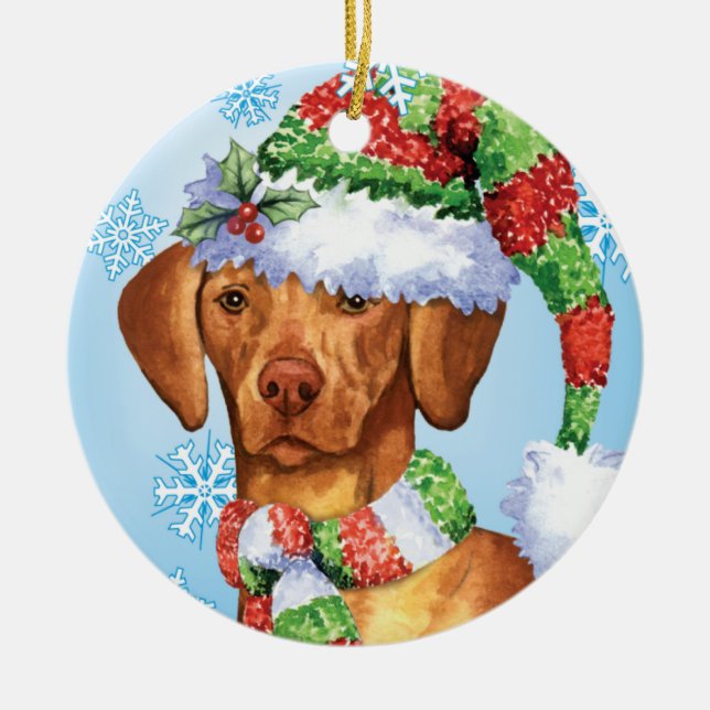 Adorno De Cerámica Howlidays feliz Vizsla (Frente)