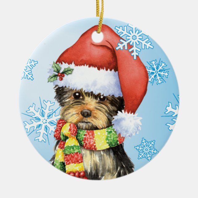 Adorno De Cerámica Howlidays feliz Yorkie (Frente)