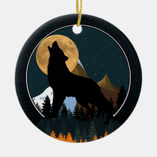 Adorno De Cerámica Howling Wolf Full Moon