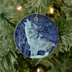 Adorno De Cerámica Howling Wolf Winter Forest