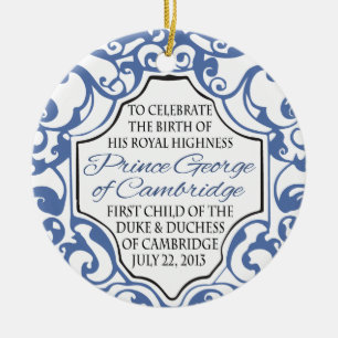 Adorno De Cerámica HRH Prince George Blue/White Scroll