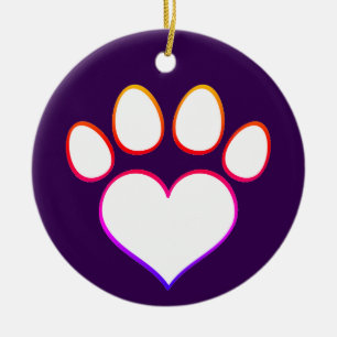 Adorno De Cerámica Huella de garra retro con corazón