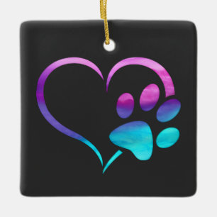 Adorno De Cerámica Huella de pata de perro cian morado Corazón