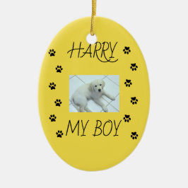 Adorno De Cerámica Huellas con 1 foto y nombre de mascota