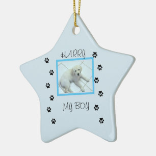 Adorno De Cerámica Huellas de patas con 1 foto y nombre de mascota