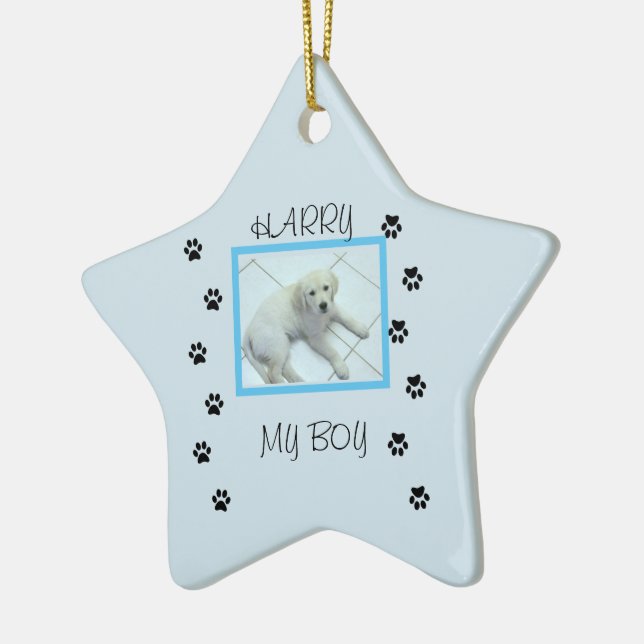 Adorno De Cerámica Huellas de patas con 1 foto y nombre de mascota (Izquierda)