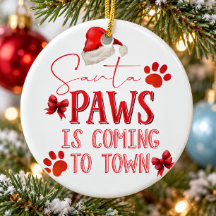 Adorno De Cerámica Huellas de patas de mascotas divertido Santa Paws
