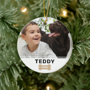 Adorno De Cerámica Hueso de Perro Moderno Navidad Cachorro Foto y Nom