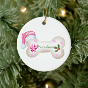 Adorno De Cerámica Hueso de perro personalizable tema rosa Navidad