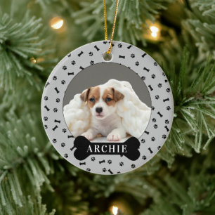 Adorno De Cerámica Hueso de perro personalizado y foto de vacaciones 