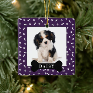 Adorno De Cerámica Hueso de perro personalizado y foto de vacaciones 