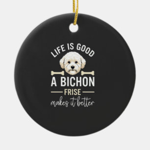 Adorno De Cerámica Huesos de perro Bichon Frise de pelo blanco Life I
