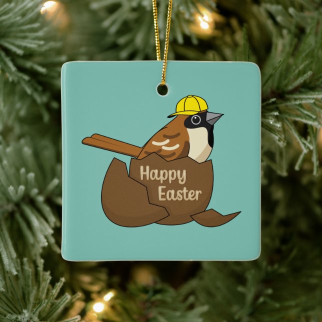 Adorno De Cerámica Huevo de chocolate con espárragos feliz Pascua (Árbol)