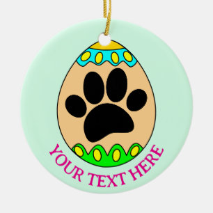 Adorno De Cerámica Huevo de Pascua con Huella de Perro Texto Personal