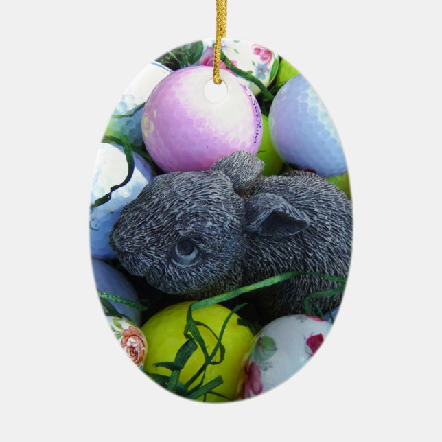 Adorno De Cerámica Huevos de Pascua, bolas de golf de conejo (Frente)