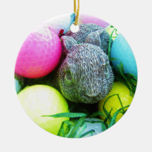 Adorno De Cerámica Huevos de Pascua, Conejo, Bolas de Golf