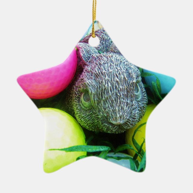 Adorno De Cerámica Huevos de Pascua, Conejo, Bolas de Golf (Frente)