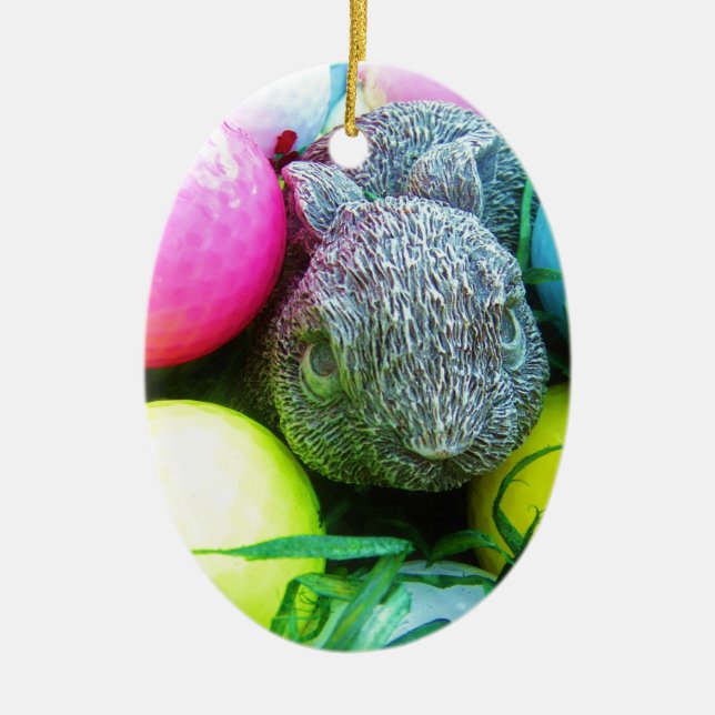 Adorno De Cerámica Huevos de Pascua, Conejo, Bolas de Golf (Frente)