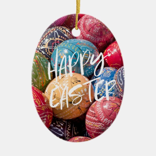 Adorno De Cerámica Huevos de Pascua decorados checos, Pascua feliz (Frente)
