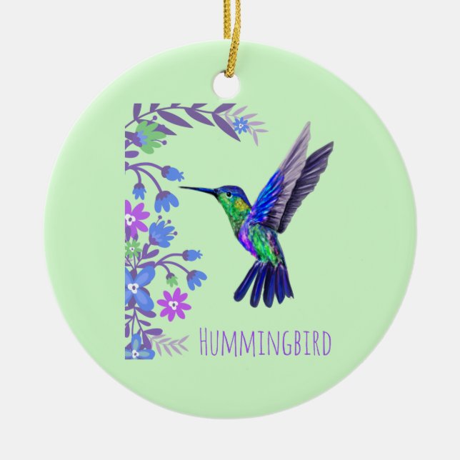 Adorno De Cerámica Hummingbird Diseño Flores Botánicas Aves Amantes (Frente)