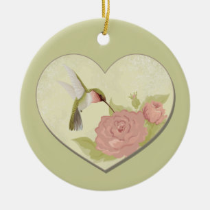 Adorno De Cerámica Hummingbird Heart