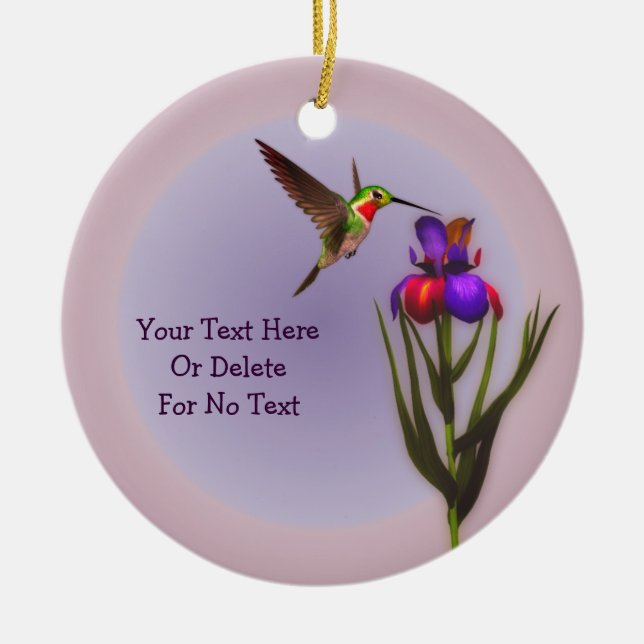 Adorno De Cerámica Hummingbird Iris Flower Personalizada (Frente)