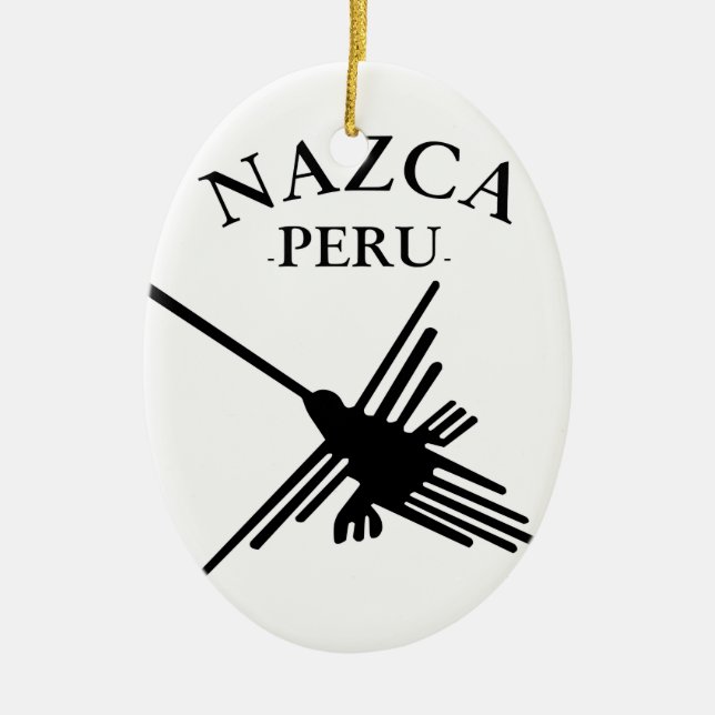 Adorno De Cerámica Hummingbird Nazca Peru con texto curvo (Frente)