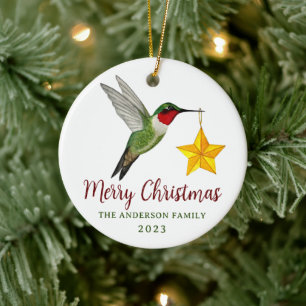 Adorno De Cerámica Hummingbird y Star personalizado Feliz Navidad