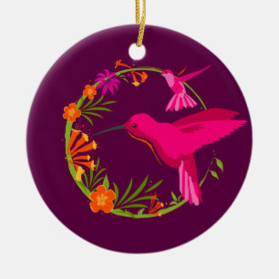 Adorno De Cerámica Hummingbirds moderno morado rosado personalizado