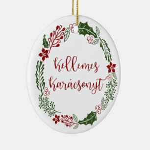 Adorno De Cerámica Hungría Feliz Navidad Wreath Kellemes Karácsonyt