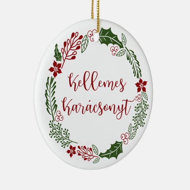 Adorno De Cerámica Hungría Feliz Navidad Wreath Kellemes Karácsonyt (Derecha)