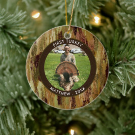 Adorno De Cerámica Hunter FIRST TURKEY Photo Brown Green Personalizad