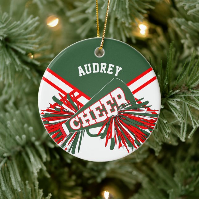 Adorno De Cerámica Hunter Green, Red, White para una animadora 📣 💖 (Árbol)