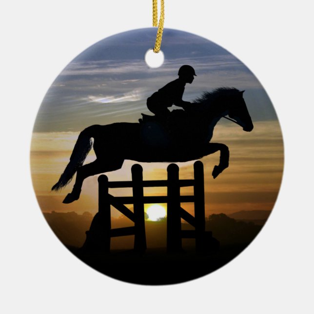 Adorno De Cerámica Hunter Jumper Horse and Rider (Frente)