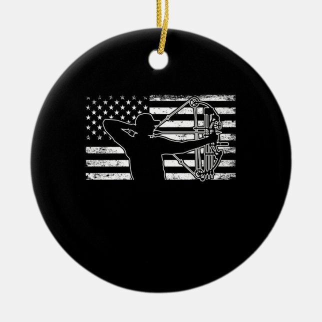 Adorno De Cerámica Hunting Archer American Flag Bowhunting Huter (Frente)