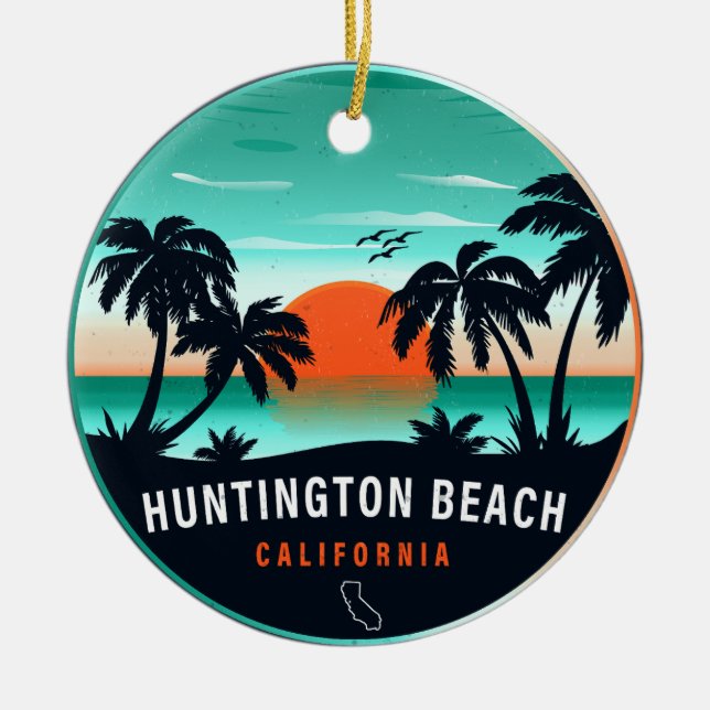 Adorno De Cerámica Huntington Beach California Retro Sunset Souvenirs (Frente)