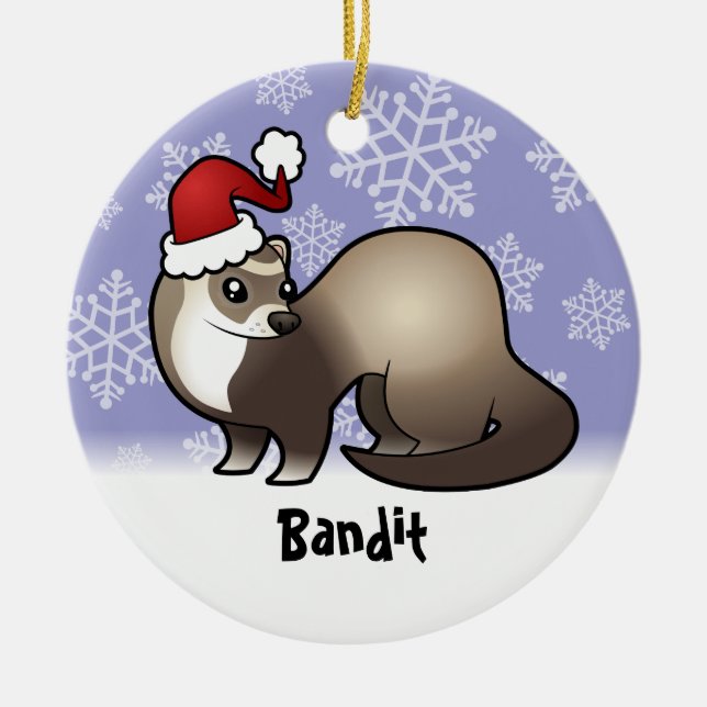 Adorno De Cerámica Hurón del navidad (añada su nombre de mascotas) (Frente)