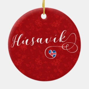 Adorno De Cerámica Húsavík Heart, I Love Húsavík, Islandia