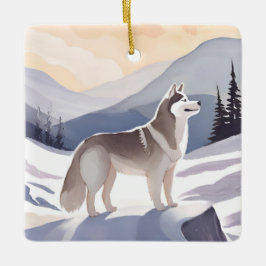 Adorno De Cerámica Husky de Alaska | Acuarela de Perro de Montaña