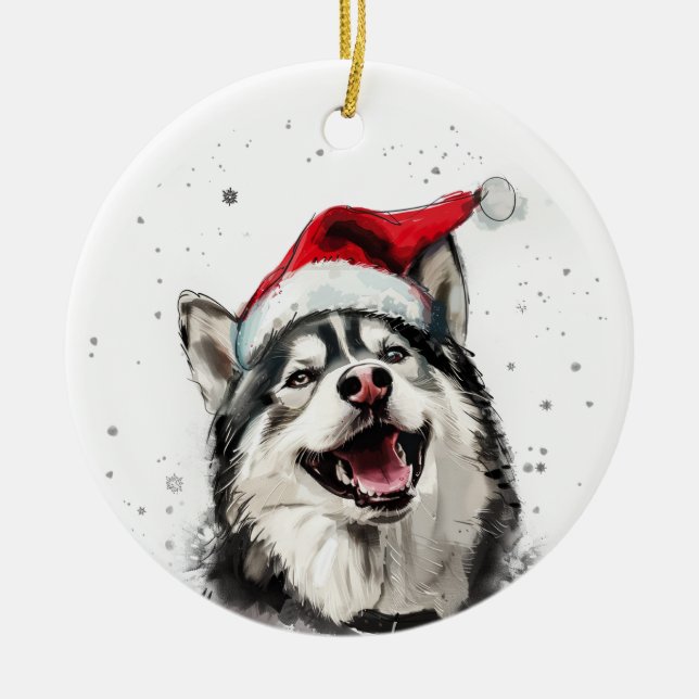 Adorno De Cerámica Husky Dog Christmas Personalized (Frente)