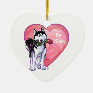Adorno De Cerámica Husky El día de San Valentín