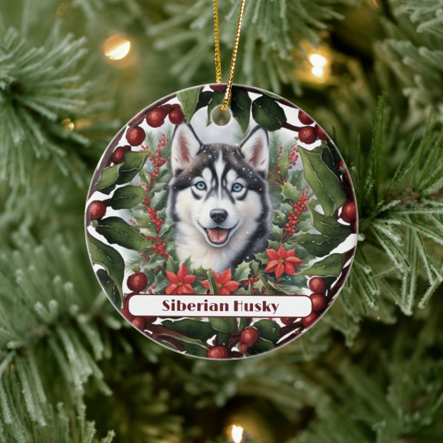 Adorno De Cerámica Husky Puppy Personalizados Navidades (Árbol)
