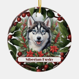 Adorno De Cerámica Husky Puppy Personalizados Navidades