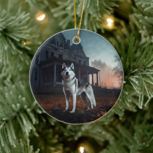 Adorno De Cerámica Husky Siberiano de Halloween Espantoso