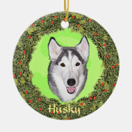 Adorno De Cerámica Husky siberiano para Navidad