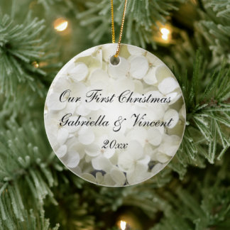 Adorno De Cerámica Hydrangea blanca Primera foto de Navidad